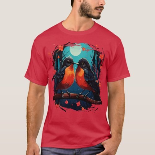 American Robin Couple Valentine T_Shirt