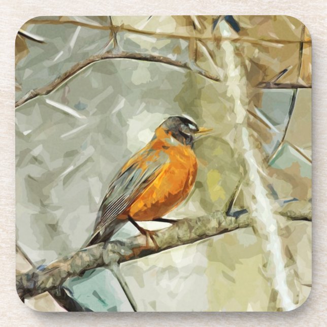 American Robin Hunting Abstract Impressionism Drink Coaster (Front)
