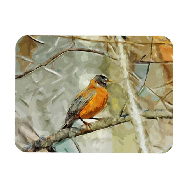 American Robin Hunting Abstract Impressionism Magnet (Horizontal)