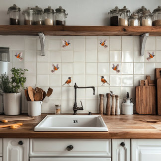 American Robin in flight Ceramic Tile