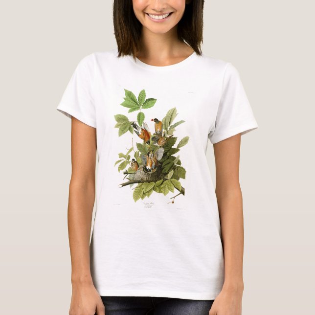 American Robin John James Audubon Birds of America T-Shirt (Front)