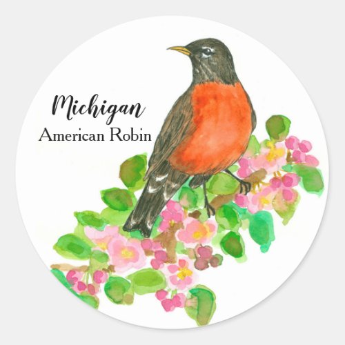 American Robin Michigan State Bird Classic Round Sticker