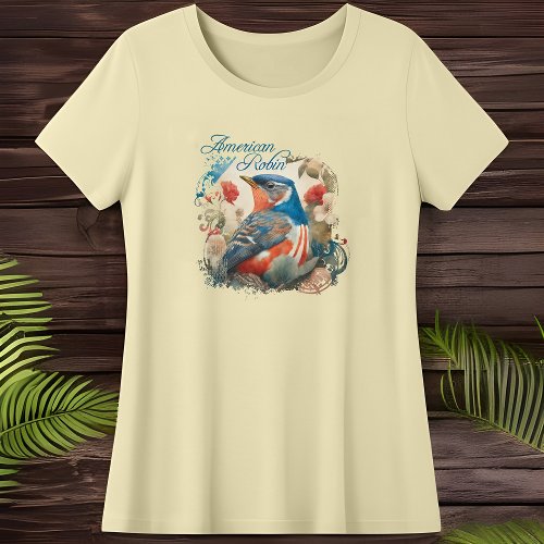 American Robin Nostalgic Patriotic Vintage Bird T_Shirt