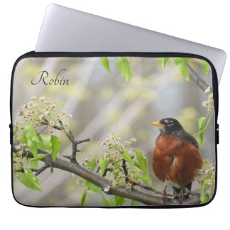 American Robin Spring Blossoms *personalize* Laptop Sleeve