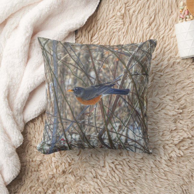 American Robin  Throw Pillow (Blanket)