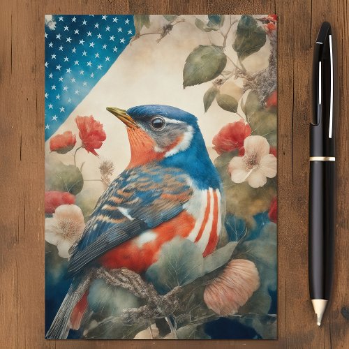 American Robin Vintage Bird Independence Day USA Holiday Card