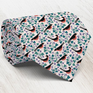 American Robin Violet Anemone Bird Flower Neck Tie