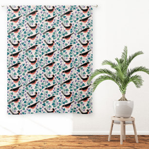 American Robin Violet Anemone Bird Flower Sheer Curtains