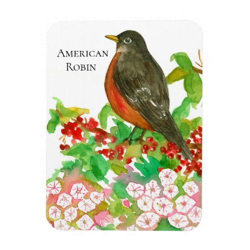 American Robin Watercolor Mountain Laurel Magnet