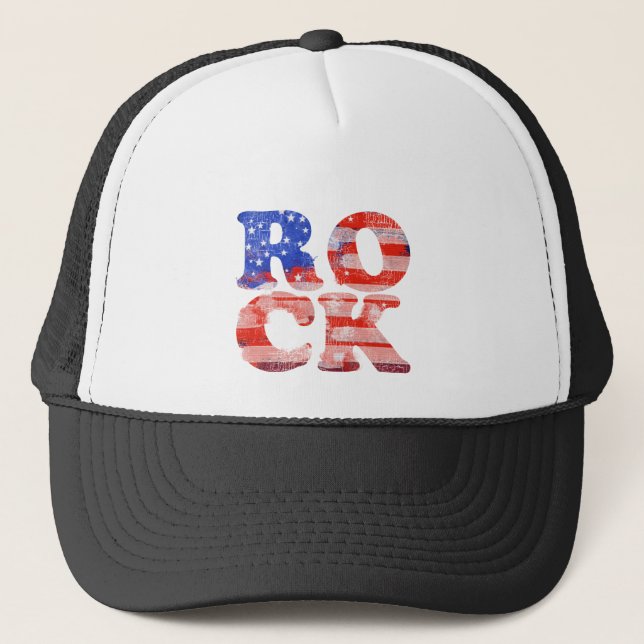 american rock music word flag trucker hat (Front)