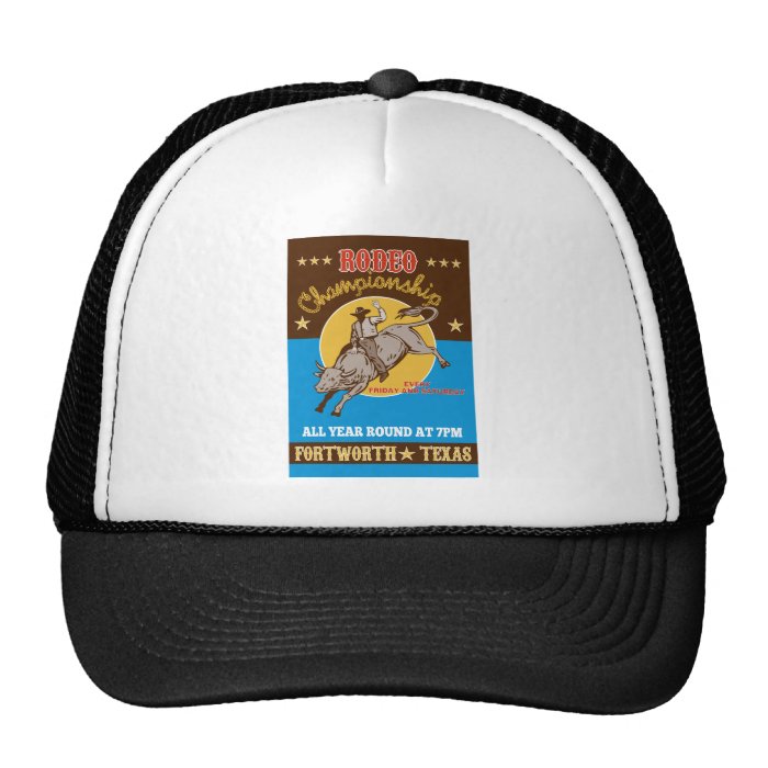 American Rodeo Cowboy bull riding poster Trucker Hats