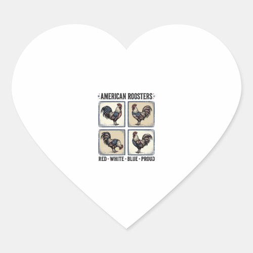 American Roosters Vintage Patriotic Shirt Design_1 Heart Sticker