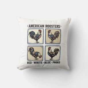 American Roosters Vintage Patriotic Shirt Design_1 Throw Pillow