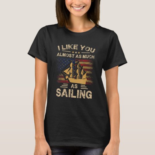American Sailing Us Flag Sailboat Ship Yacht Sail  T_Shirt