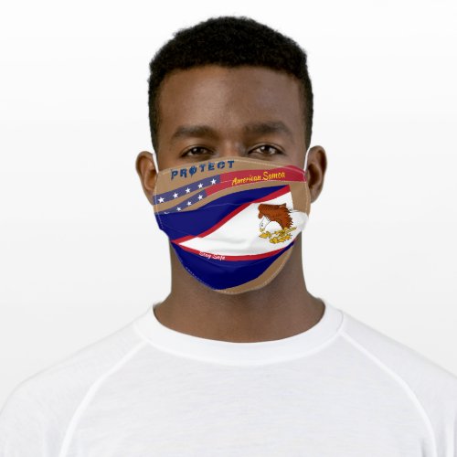 American Samoa Flag w Stars Stripes on Brown Adult Cloth Face Mask