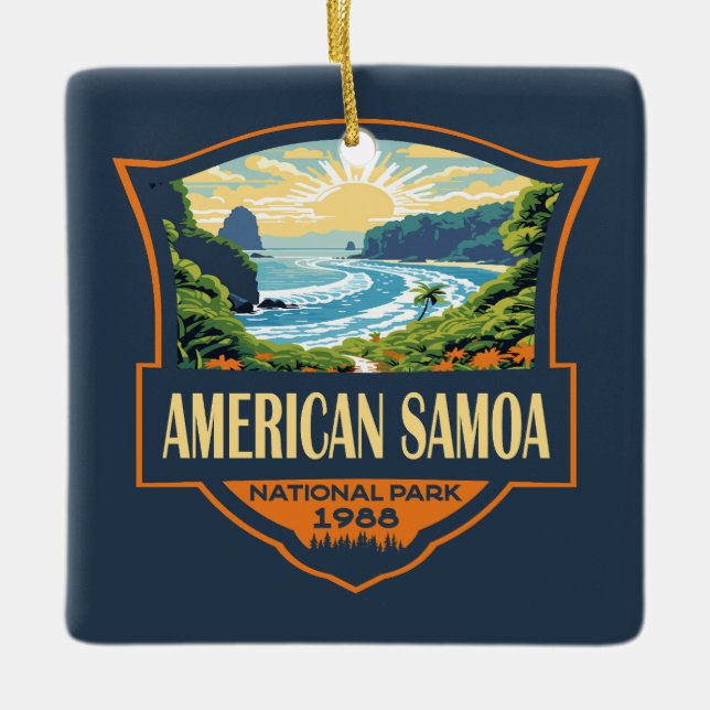 American Samoa National Park Illustration Retro Ceramic Ornament (Front)