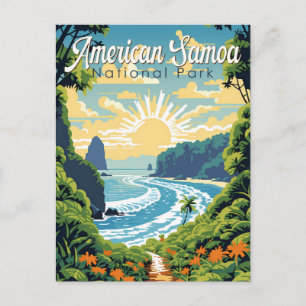 American Samoa National Park Illustration Retro Postcard