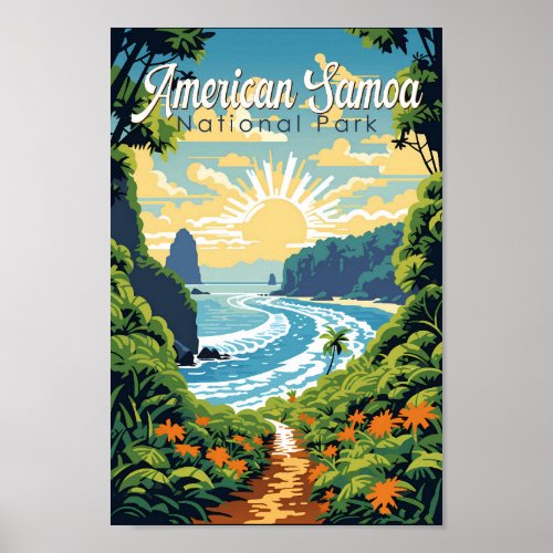American Samoa National Park Illustration Retro