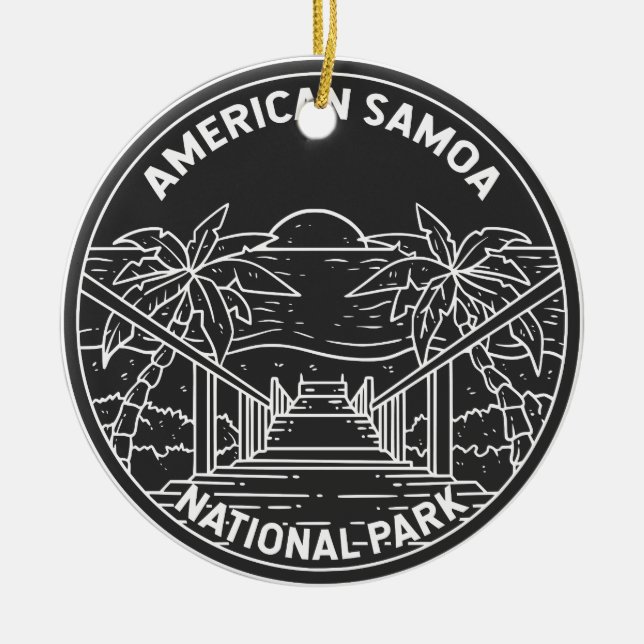 American Samoa National Park Ofu Beach Monoline  Ceramic Ornament (Front)