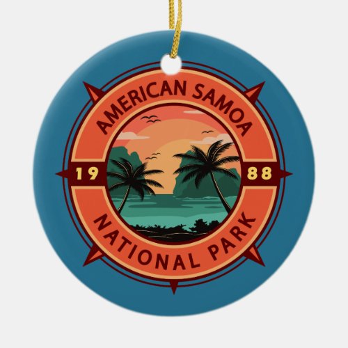 American Samoa National Park Retro Compass Emblem Ceramic Ornament