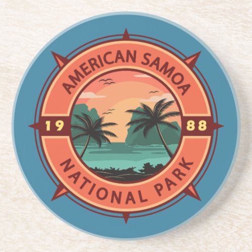 American Samoa National Park Retro Compass Emblem Coaster