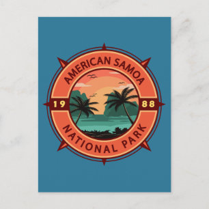 American Samoa National Park Retro Compass Emblem Postcard