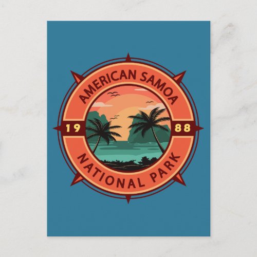 American Samoa National Park Retro Compass Emblem Postcard