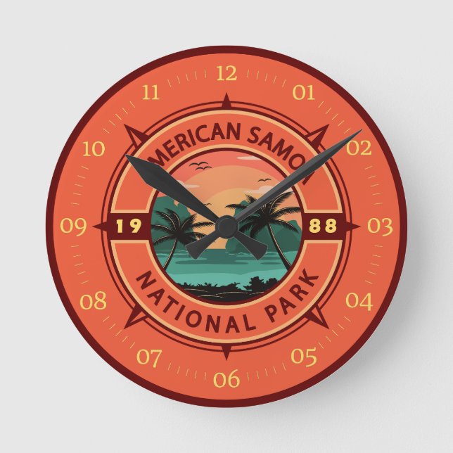 American Samoa National Park Retro Compass Emblem Round Clock (Front)