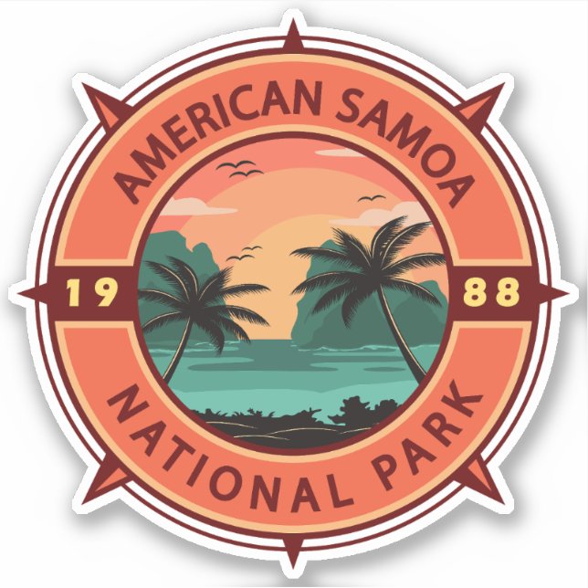 American Samoa National Park Retro Compass Emblem Sticker (Front)