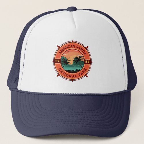 American Samoa National Park Retro Compass Emblem Trucker Hat