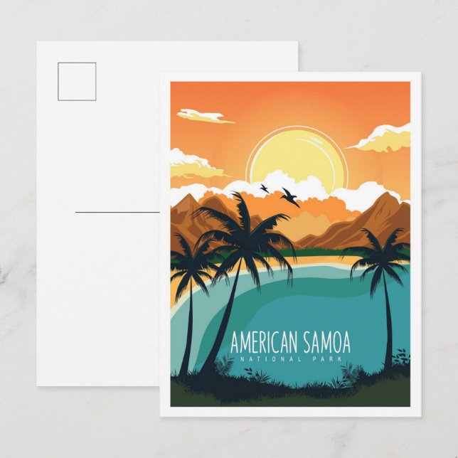 American Samoa National Park Travel Illustration Postcard (Front/Back)