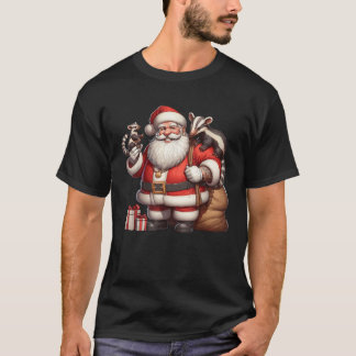 American Santa Claus Holding Anteater Present Xmas T-Shirt