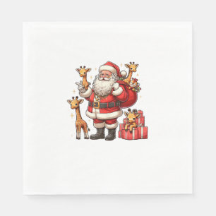 American Santa Claus Holding Giraffe Present Xmas Napkins
