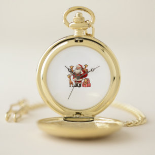 American Santa Claus Holding Giraffe Present Xmas Pocket Watch