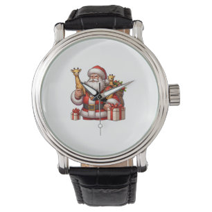 American Santa Claus Holding Giraffe Present Xmas Watch