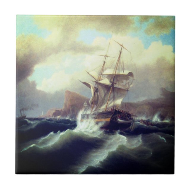 American Ship in Distress 1841 Ceramic Tile (Front)