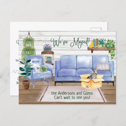 American Short Hair Cat Cozy New Home Moving  Announcement Postcard