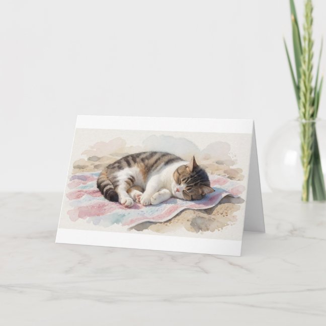 American Shorthair Afternoon Doze On The Beach Tow Card