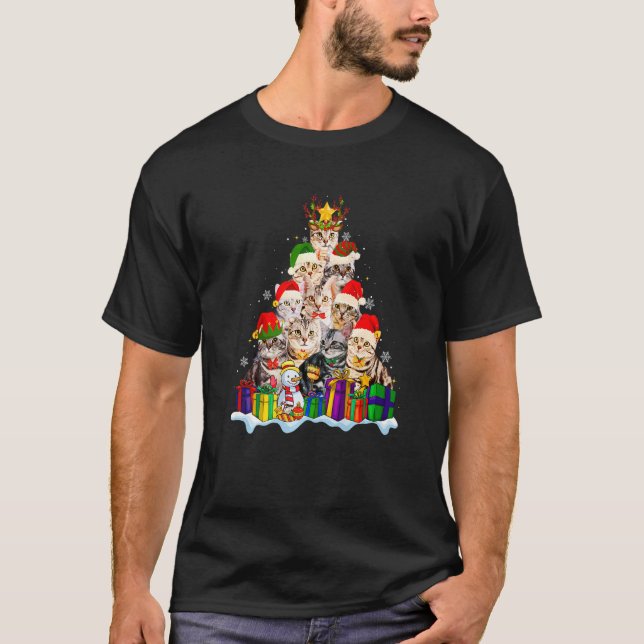 American Shorthair Cat Christmas Santa Hat  Xmas P T-Shirt (Front)