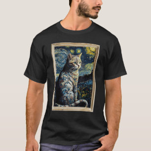 American Shorthair Cat in Van Gogh's Starry Night  T-Shirt