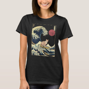 American Shorthair Cat Kanagawa Wave Funny Surf An T-Shirt