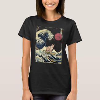 American Shorthair Cat Kanagawa Wave Funny Surf An T-Shirt