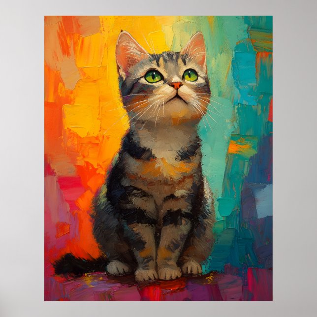 American Shorthair Cat with Abstract Colors Poster (Front)