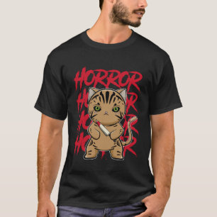 American Shorthair Cat With Knife Halloween T-Shirt