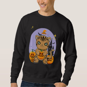 American Shorthair Cat With Pumpkin Halloween Sweatshirt