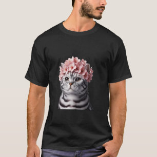 American Shorthair Cat with Sakura Crown - Cute Ja T-Shirt