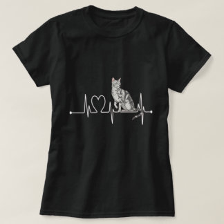 American Shorthair Heartbeat Cat Art T-Shirt