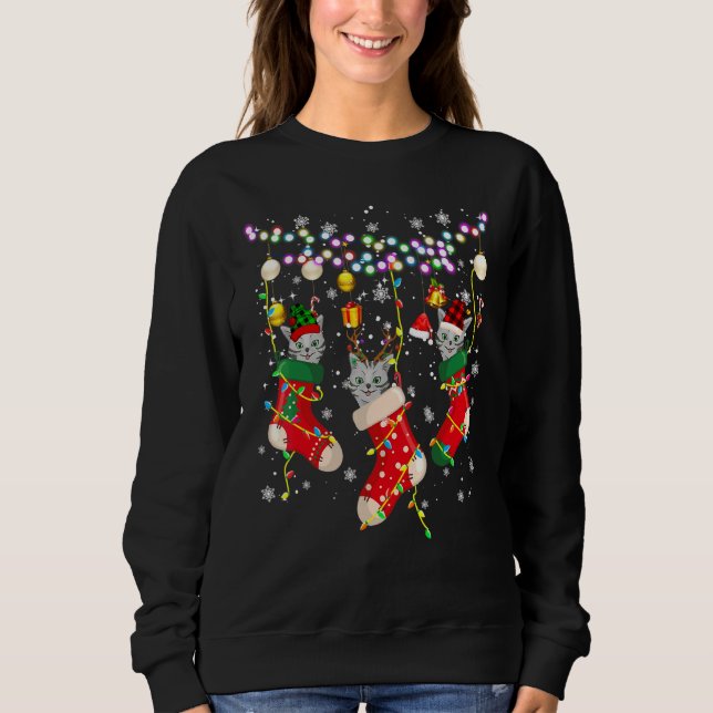 American Shorthair In Xmas Socks Xmas Plaid Elf Re Sweatshirt (Front)