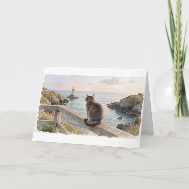 American Shorthair Lighthouse Cove Watch Greeting  Card