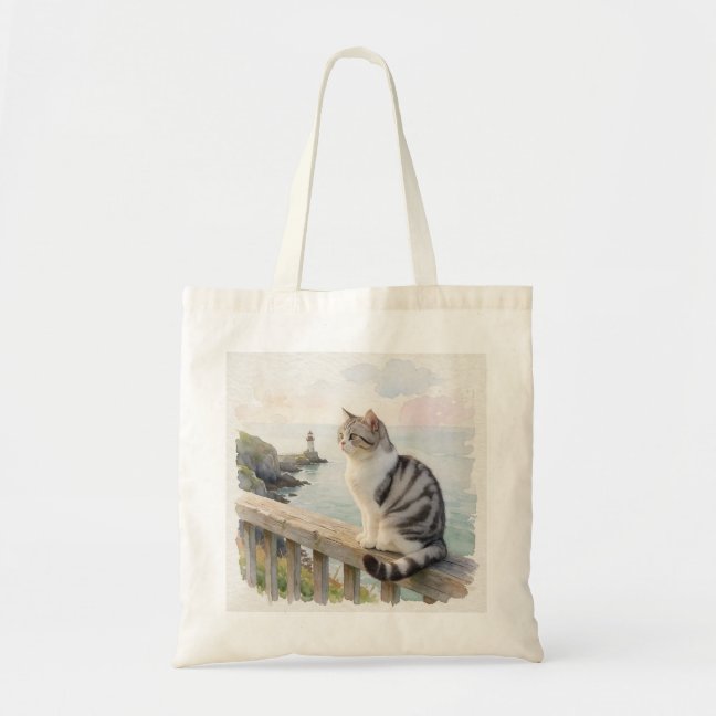 American Shorthair Lighthouse Cove Watch Tote Bag